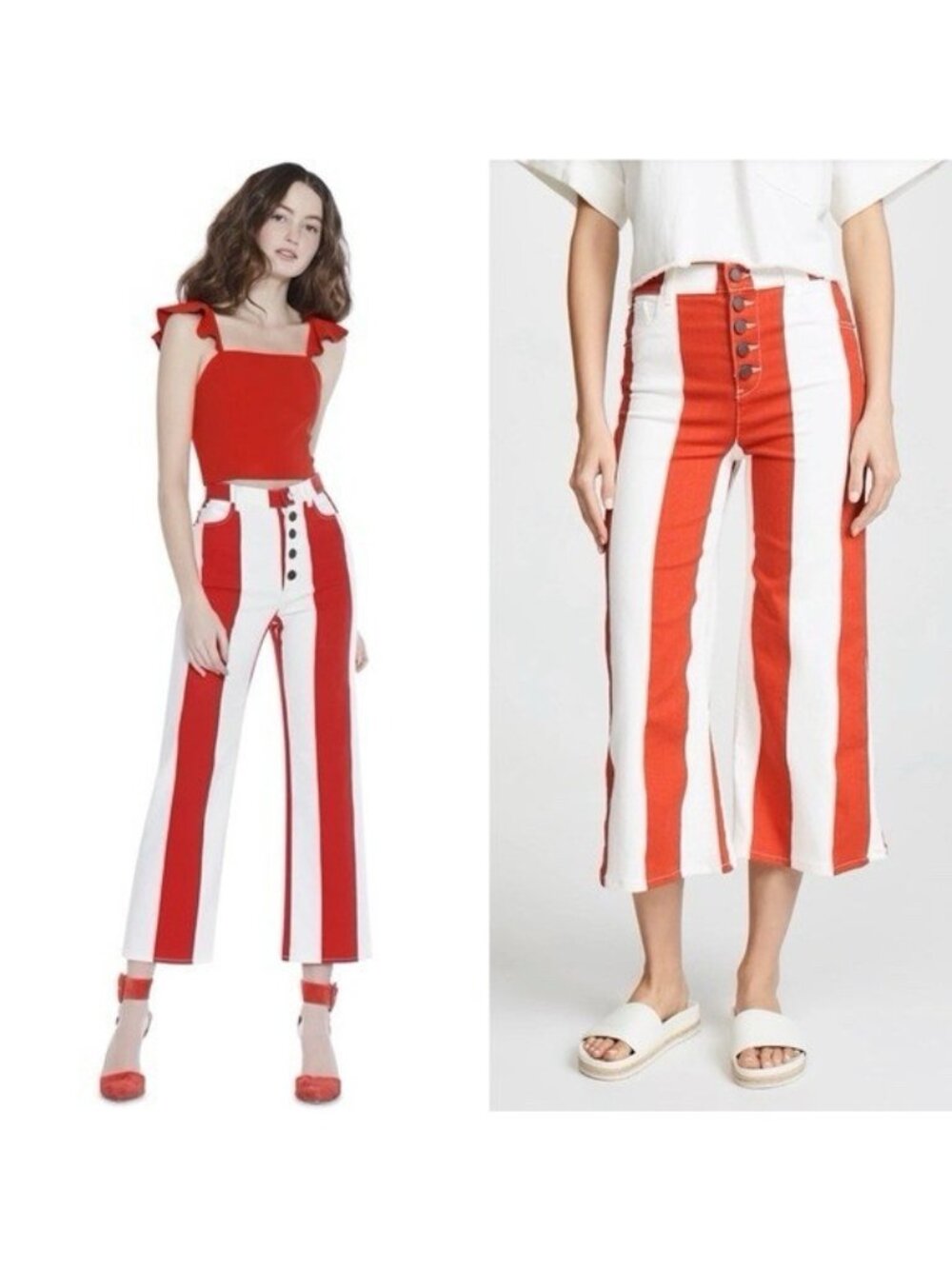 Alice + Olivia Jonelle Crop Flare Red Wht  Maximalist Statement Kidcore 25
